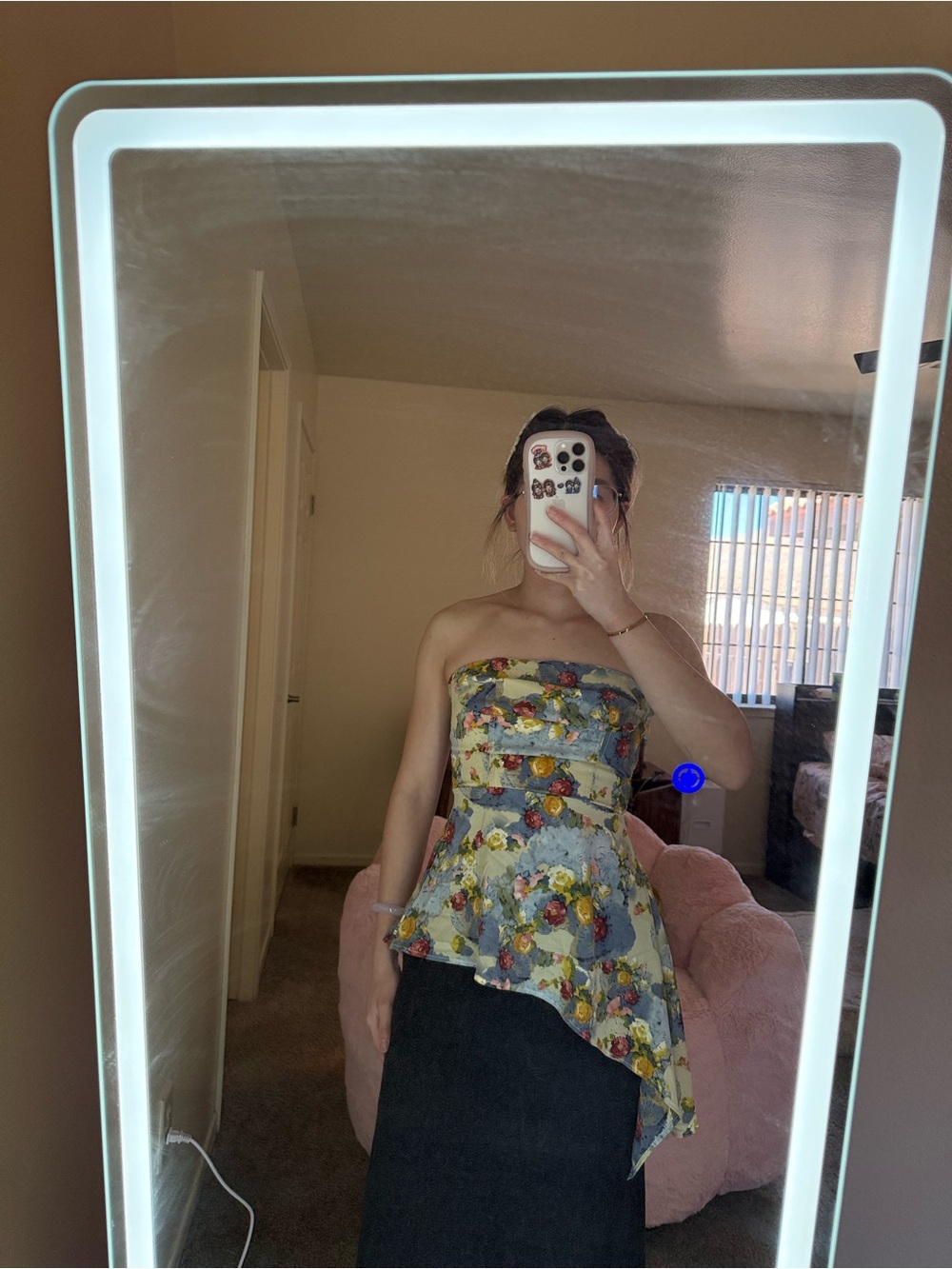Strapless Floral Peplum Top - Yellow Multi